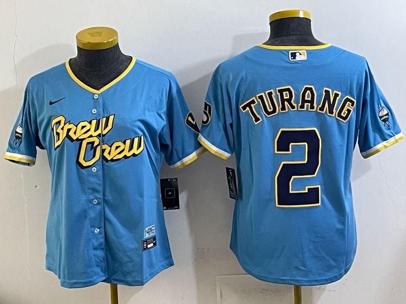 Youth 2025 Milwaukee Brewers #2 Turang Light blue City Edition Nike MLB Jersey 02